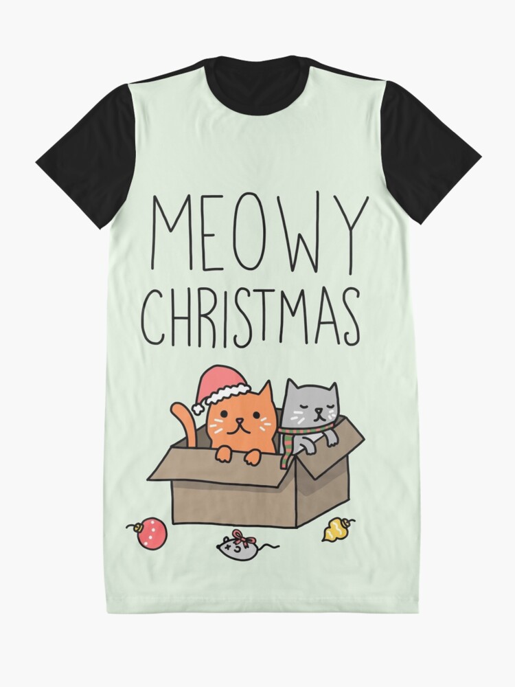 Alternate view of Meowy Christmas Cat Holiday Pun Graphic T-Shirt Dress
