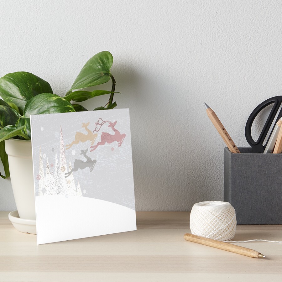 Flying Christmas Deer Art Board Print