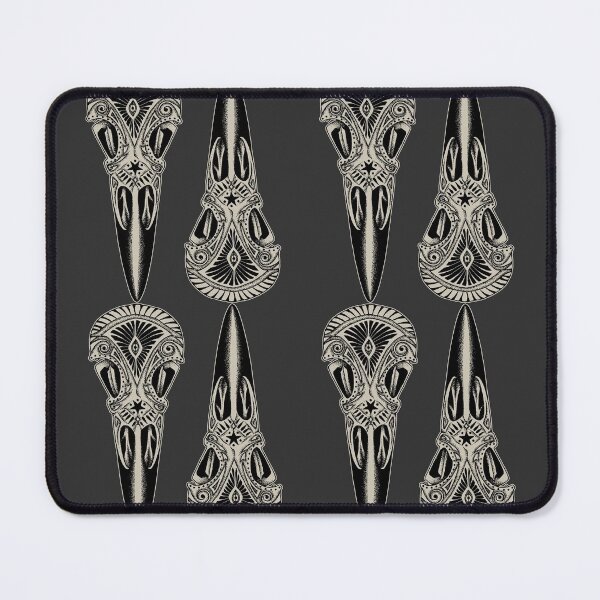 Item preview, Occult carved raven skull illustrated pattern designed and sold by RedFinchDesigns.