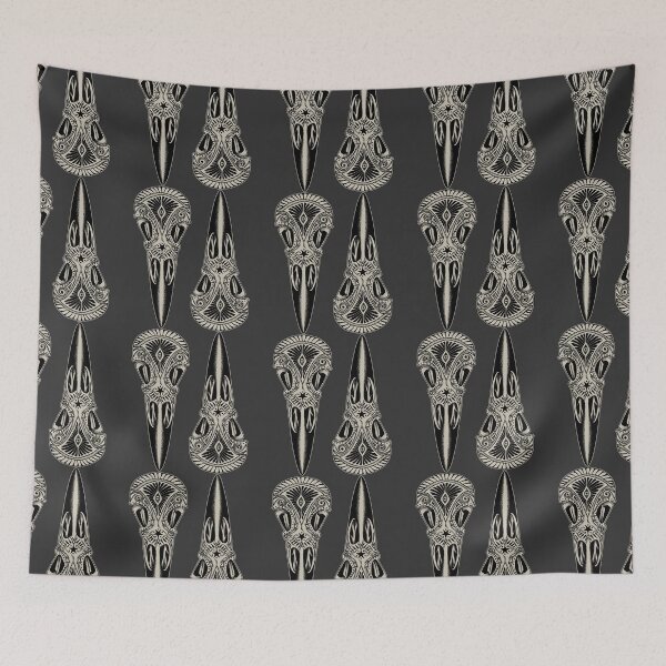 Item preview, Occult carved raven skull illustrated pattern  designed and sold by RedFinchDesigns.