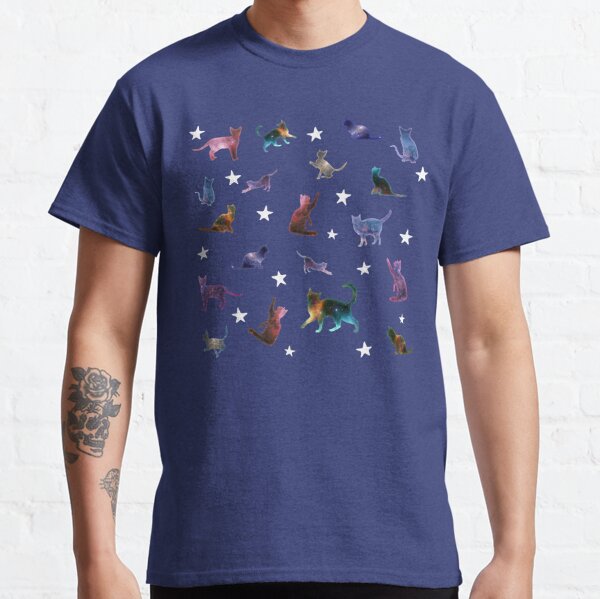 Blue Space Cats & Stars Print Classic T-Shirt