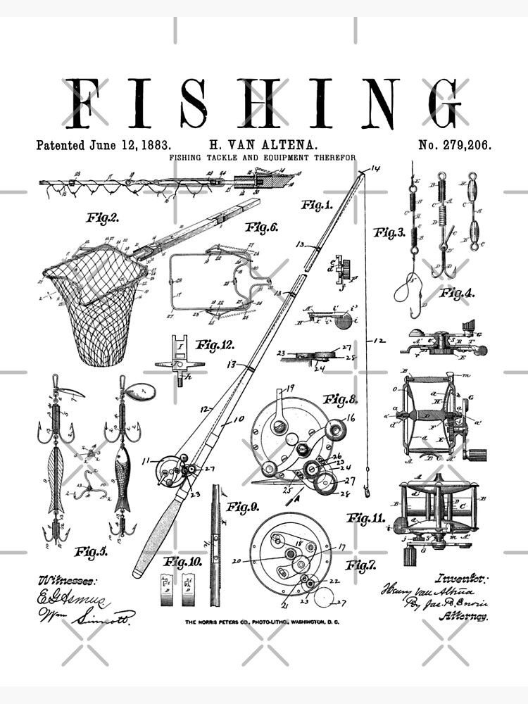 Fishing Rod Tackle Reel Lure Fisherman Vintage Patent Print | Art Board  Print