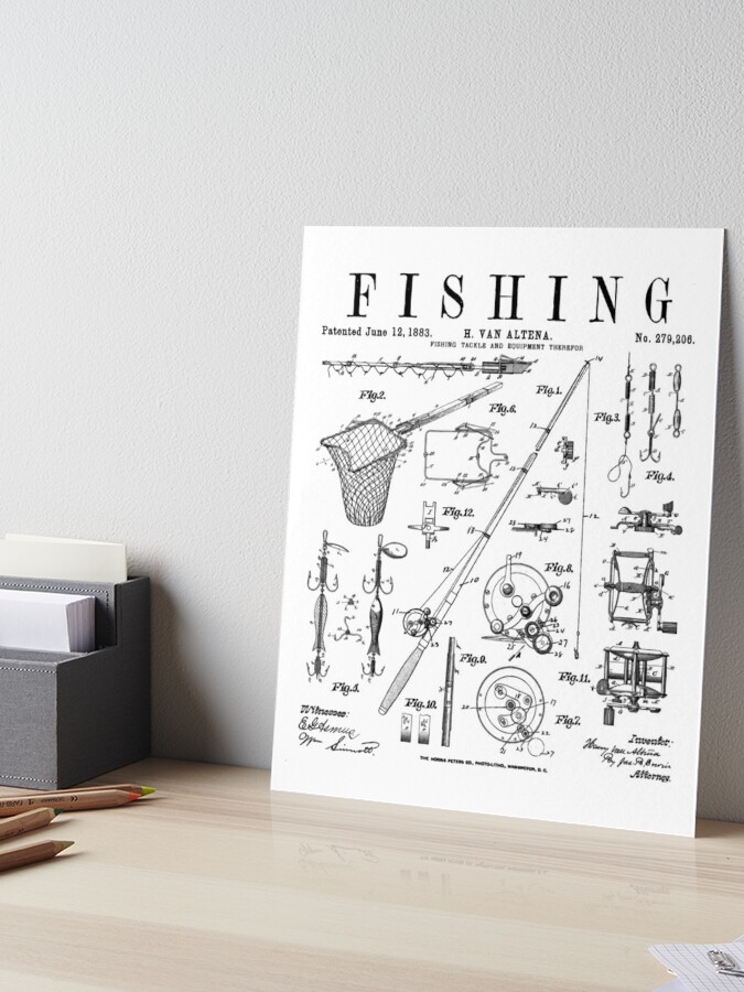 Watercolor Fishing Rod Patent Framed Art Print