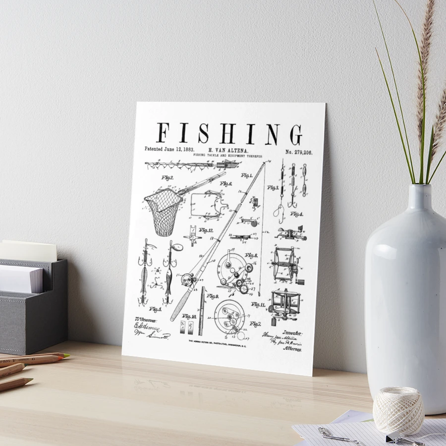 Fishing Rod Tackle Reel Lure Fisherman Vintage Patent Print