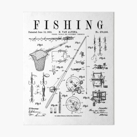 Fishing Rod Tackle Reel Lure Fisherman Vintage Patent Print Art