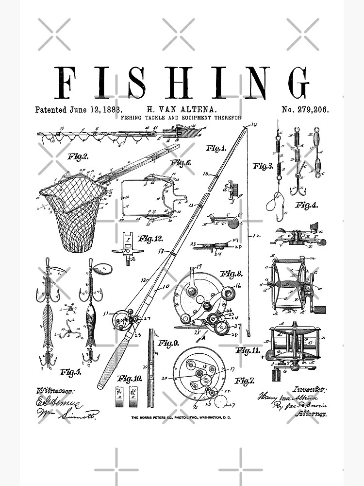 Fishing Rod Tackle Reel Lure Fisherman Vintage Patent Print | Poster