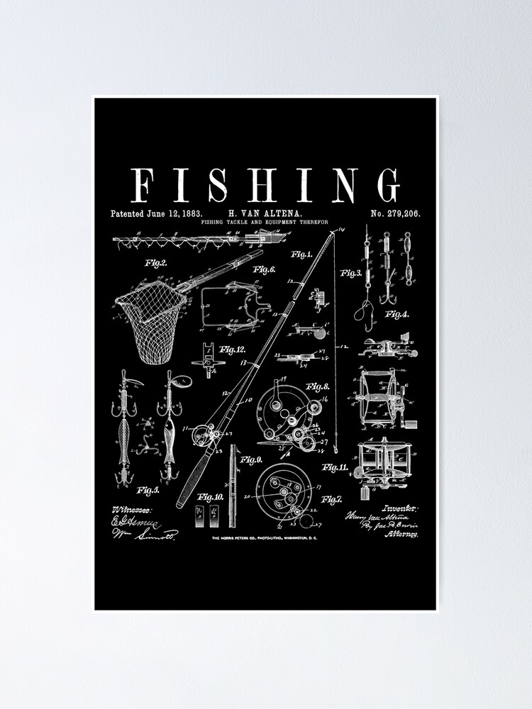 Fishing Rod Tackle Reel Lure Fisherman Vintage Patent Print