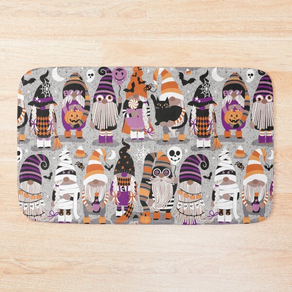 Item preview, Boo-tiful gnomes // grey background fun little creatures black grey purple and orange dressed for halloween designed and sold by SelmaCardoso.