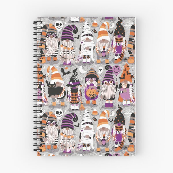 Item preview, Boo-tiful gnomes // grey background fun little creatures black grey purple and orange dressed for halloween designed and sold by SelmaCardoso.