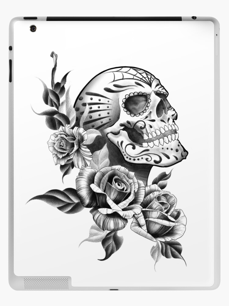 Day of the Dead Skull with Flowers Tattoo Design | iPad Case & Skin