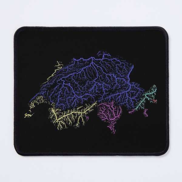 Item preview, Switzerland River Basin Map in Rainbow Colours with Black Background designed and sold by GrasshopperGeo.
