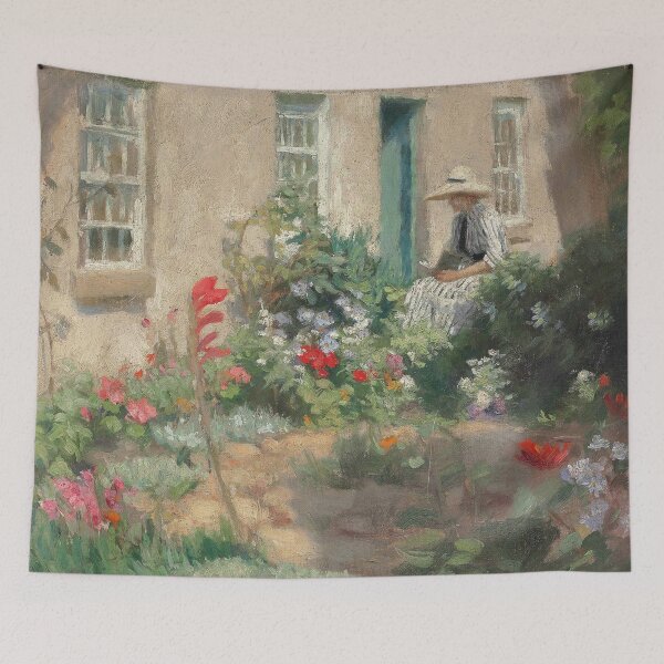 Item preview,  a woman reading in a garden - Harold c Harvey designed and sold by Vintage Designs +.