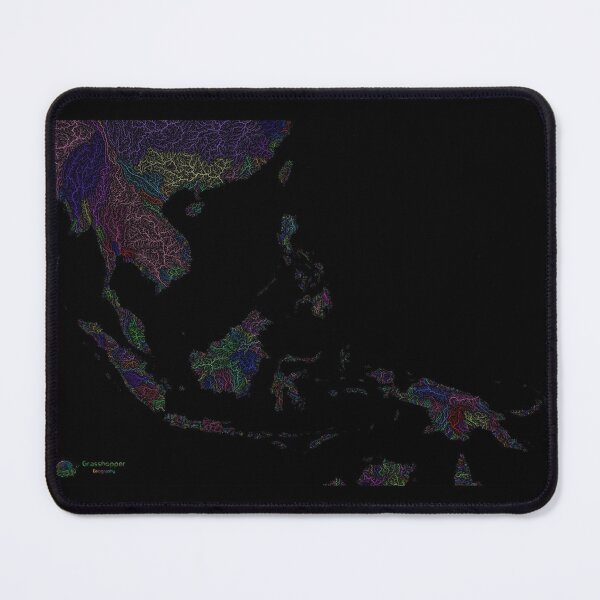 Item preview, Southeast Asia River Basin Map in Rainbow Colours with Black Background designed and sold by GrasshopperGeo.