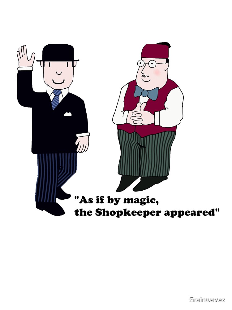 mr benn and the shopkeeper kids t shirt by grainwavez redbubble redbubble