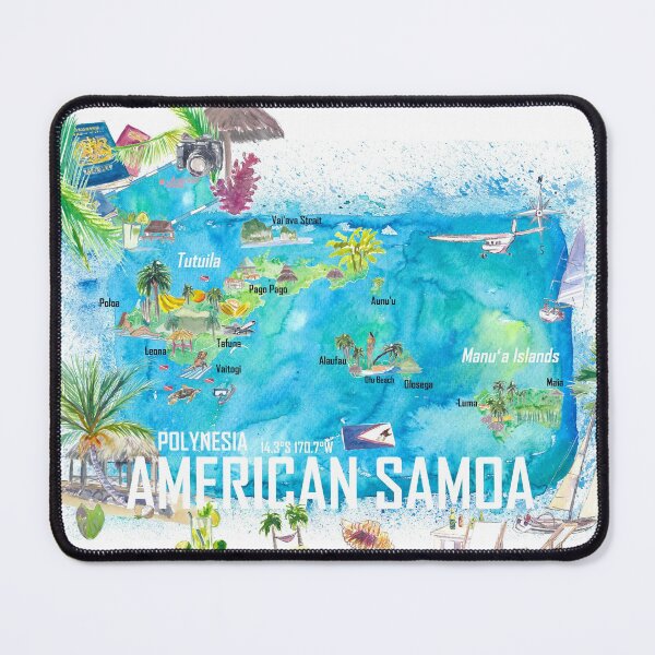 Item preview, American Samoa Illustrated Island Travel Map with Roads and Highlights designed and sold by artshop77.