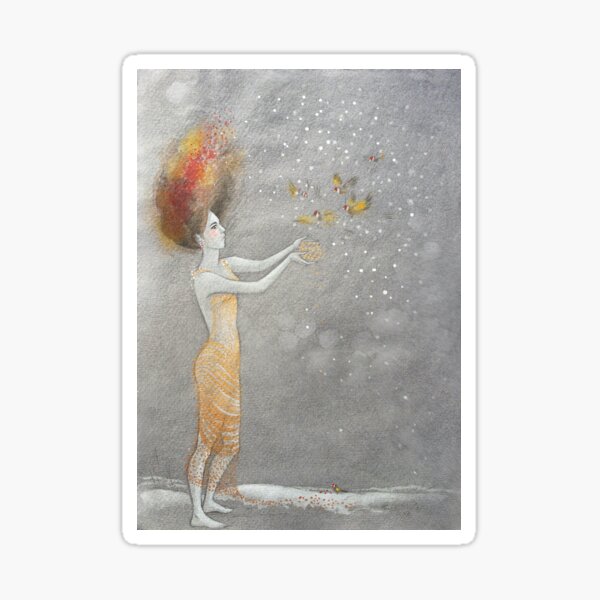Feeding Goldfinches in the Snow Sticker