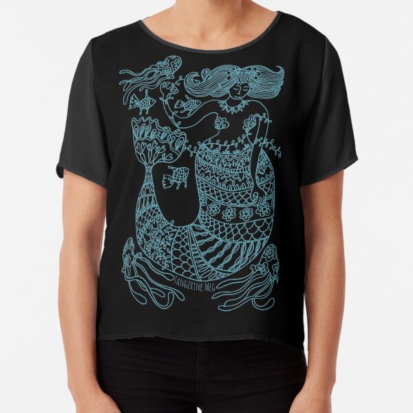Mermaid and Friends - aqua print Chiffon Top