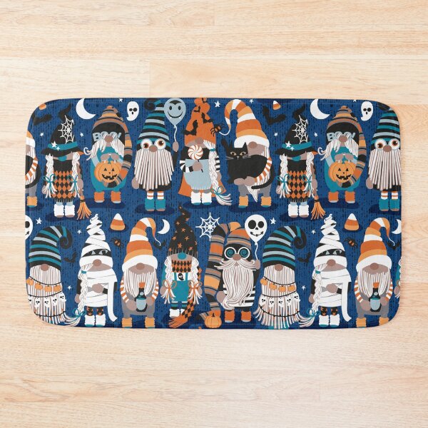 Item preview, Boo-tiful gnomes // classic blue background fun little creatures black grey pastel blue and orange dressed for halloween designed and sold by SelmaCardoso.