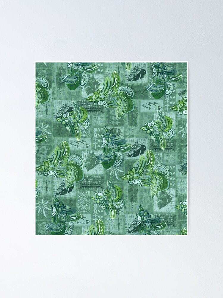 " VIntage Teal Green Jungle Samoan Patchwork Tapa Artboard" Poster by