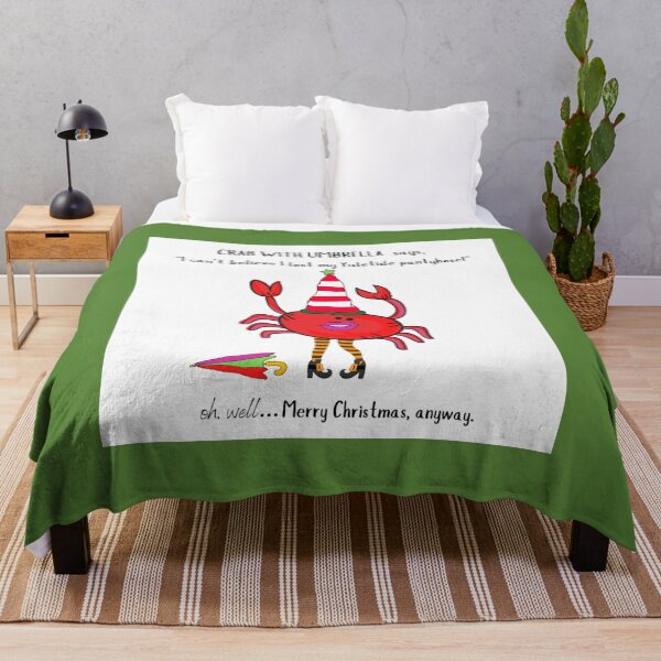 Item preview, CUTE FUNNY CARTOON FUCHSIA RED PINK CRAB WITH UMBRELLA “MERRY CHRISTMAS, ANYWAY” #1 Green Border designed and sold by EllieMonroe.