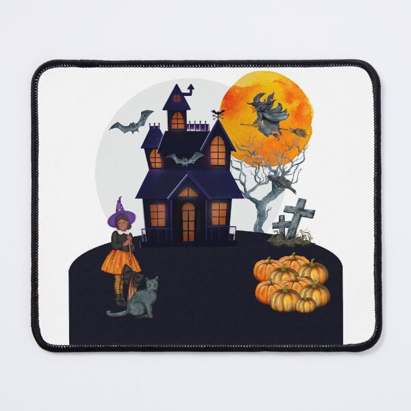 Item preview, Spooky Halloween haunted house with witch and pumpkin's designed and sold by ajtechdesigns.