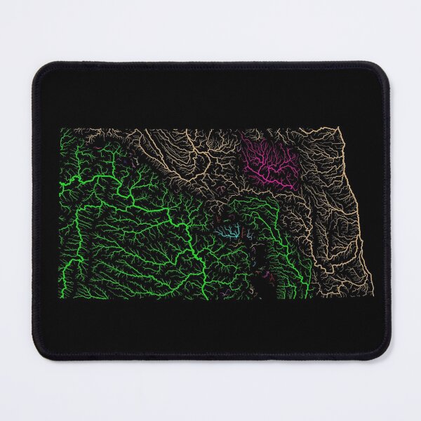 Item preview, North Dakota River Basin Map in Rainbow Colours with Black Background designed and sold by GrasshopperGeo.