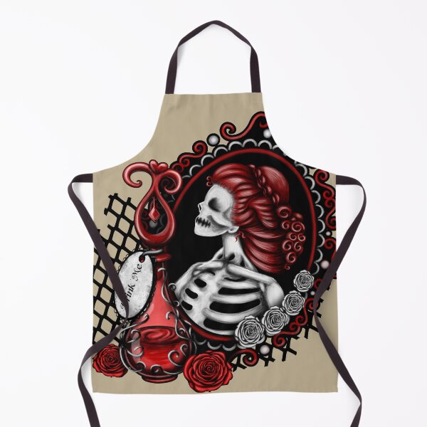 Item preview, Red Skeleton Girl in Mirror Drink Me Bottle Red and White Roses designed and sold by DeneboArt.