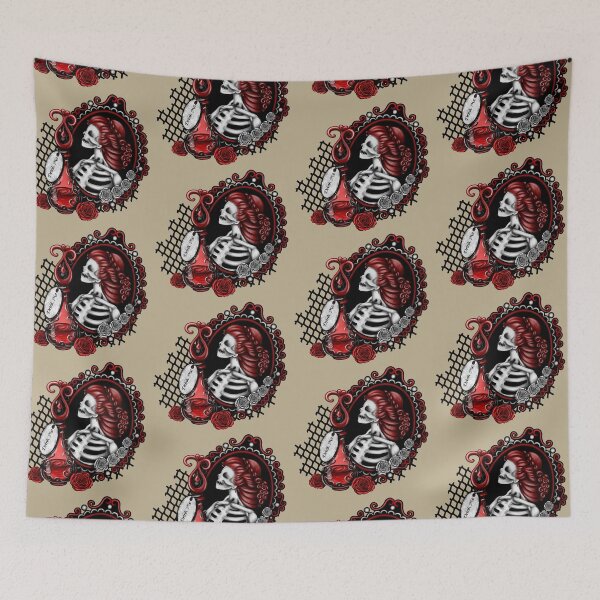 Item preview, Red Skeleton Girl in Mirror Drink Me Bottle Red and White Roses designed and sold by DeneboArt.