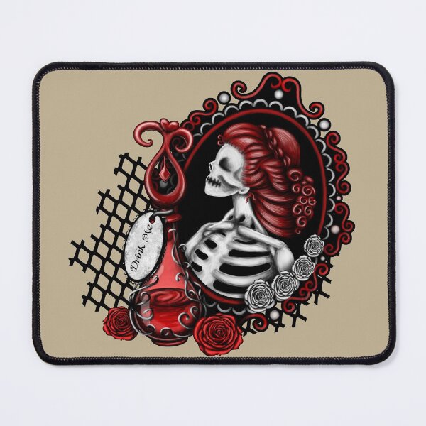 Item preview, Red Skeleton Girl in Mirror Drink Me Bottle Red and White Roses designed and sold by DeneboArt.