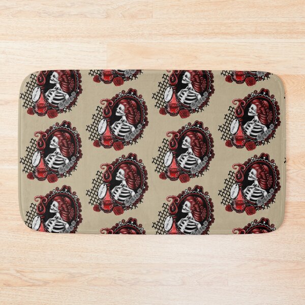 Item preview, Red Skeleton Girl in Mirror Drink Me Bottle Red and White Roses designed and sold by DeneboArt.