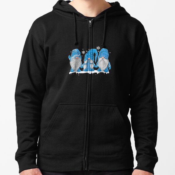Scandinavian Blue Gnomes Christmas Gift Gnomes Ugly Sweater Zipped Hoodie