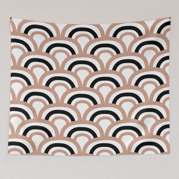 Aperçu de l'œuvre Medium Pink Black White Retro Scallop Pattern Pairs 2022 Popular Color Sherwin Williams Rose Tan SW 0069 - Colour Trends créée et vendue par ColorOfTheYears.