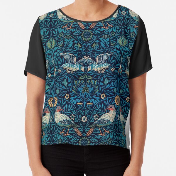 William Morris Birds Fabric Wallpaper Art Deco Nouveau Chiffon Top