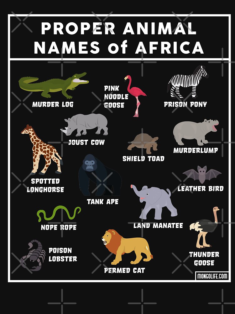 proper-animal-names-of-africa-funny-infographic-t-shirt-for-sale-by