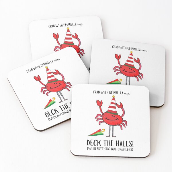 Item preview,  CUTE FUNNY CARTOON RED CRAB WITH UMBRELLA “DECK THE HALLS” designed and sold by EllieMonroe.