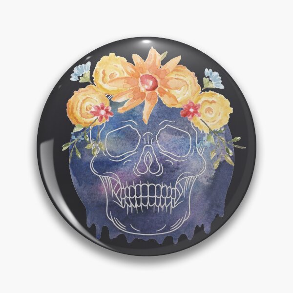 Item preview, Pretty Spooky Skull with Watercolor Flowers designed and sold by Emily Bickell.