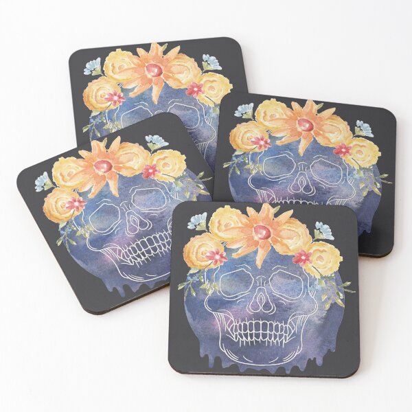 Item preview, Pretty Spooky Skull with Watercolor Flowers designed and sold by Emily Bickell.