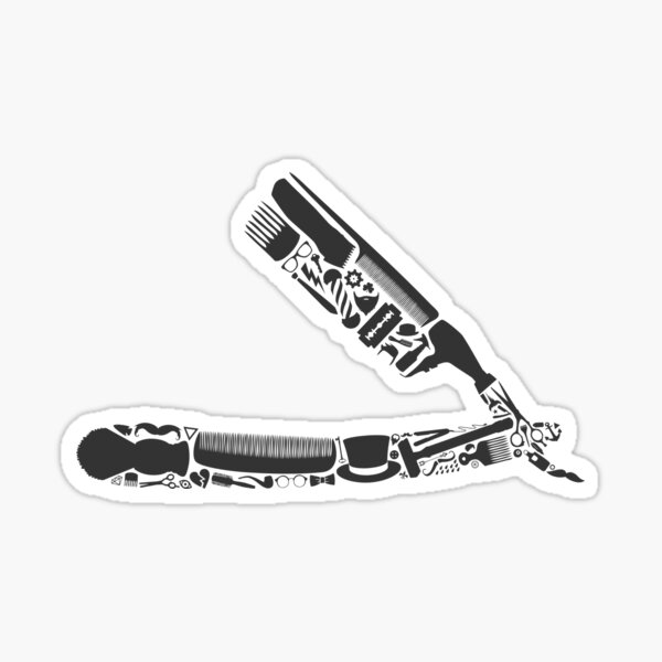 barber razor collage Sticker