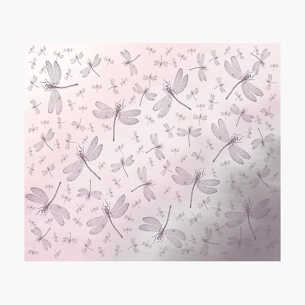 Mauve Pink Ombre Watercolor Dragonflies Photographic Print