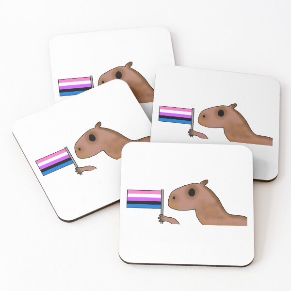 Item preview, capybara with genderfluid flag designed and sold by EmoGayWorm.