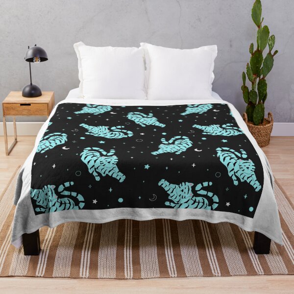 Item preview, Pattern vector blue tigers stretching on black background designed and sold by Sarwat Reza.