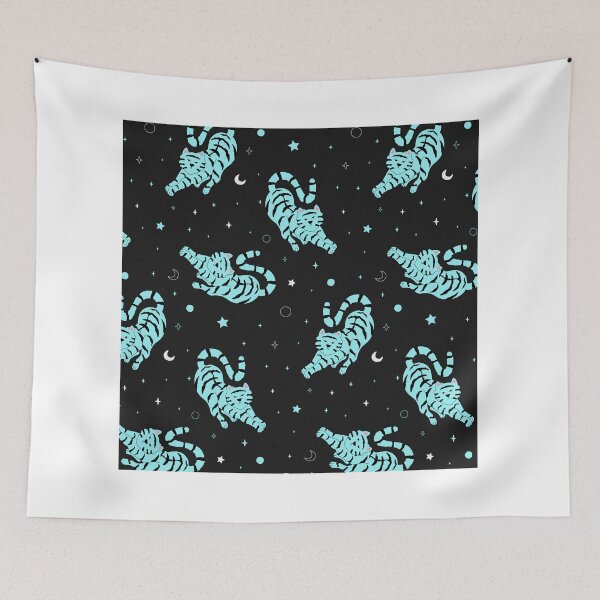 Item preview, Pattern vector blue tigers stretching on black background designed and sold by Sarwat Reza.