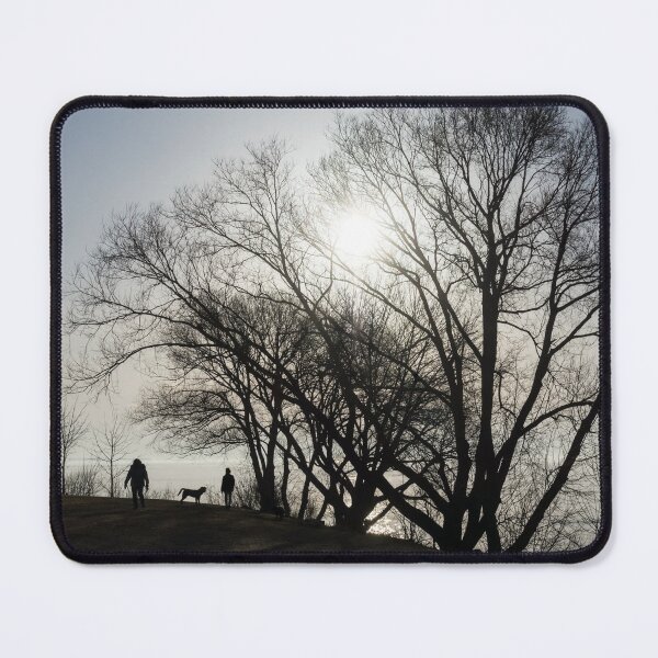 Item preview, Lakeside Dog Walk - Silhouetted Couple and a Pooch in a Park designed and sold by Georgia Mizuleva.