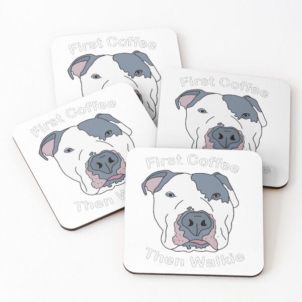 Item preview, First coffee then walkie, tired pit bull face designed and sold by bluenoseprints.