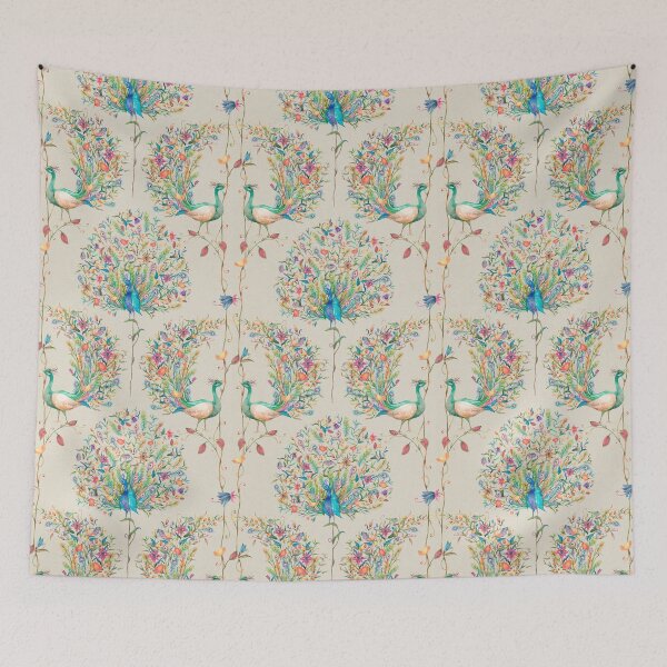 Item preview, Seamless pattern with watercolor peacock and flower illustration designed and sold by Sarwat Reza.