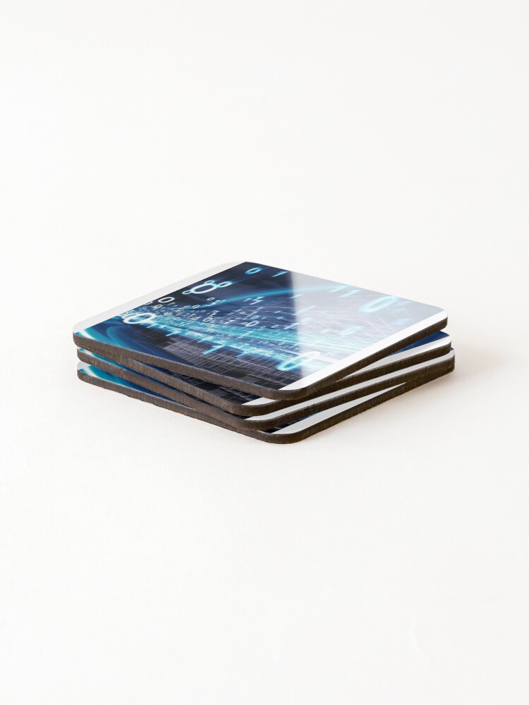 Thumbnail 4 of 5, Coasters (Set of 4), Blue Binary Code designed and sold by RiggsBubble.