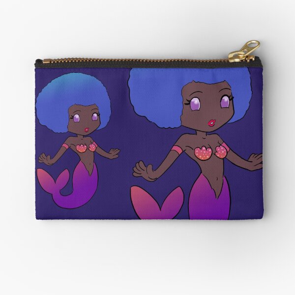 Black Mermaid Anime Style Afro Cool Zipper Pouch