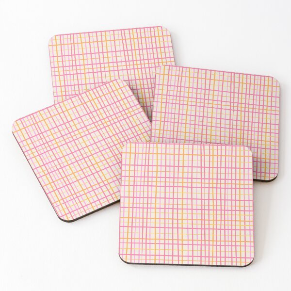 Item preview, Irregular Grid Pattern Pink Orange Mustard Cream designed and sold by kierkegaard.