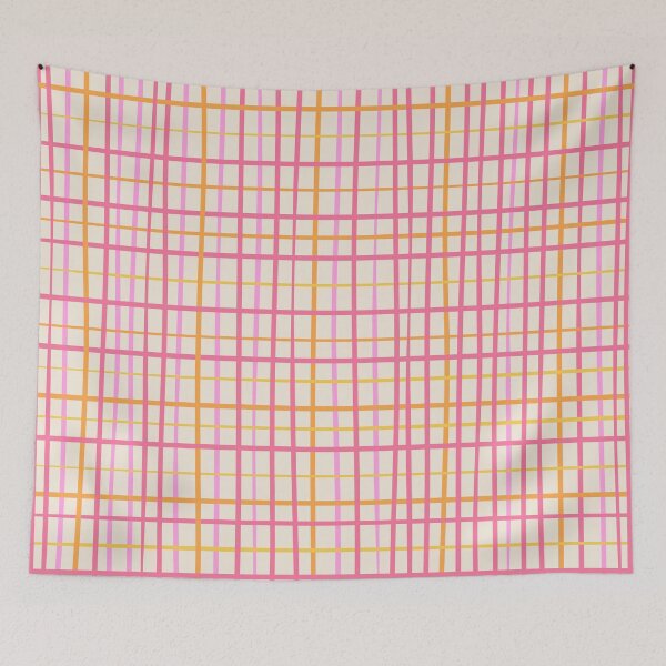 Item preview, Irregular Grid Pattern Pink Orange Mustard Cream designed and sold by kierkegaard.