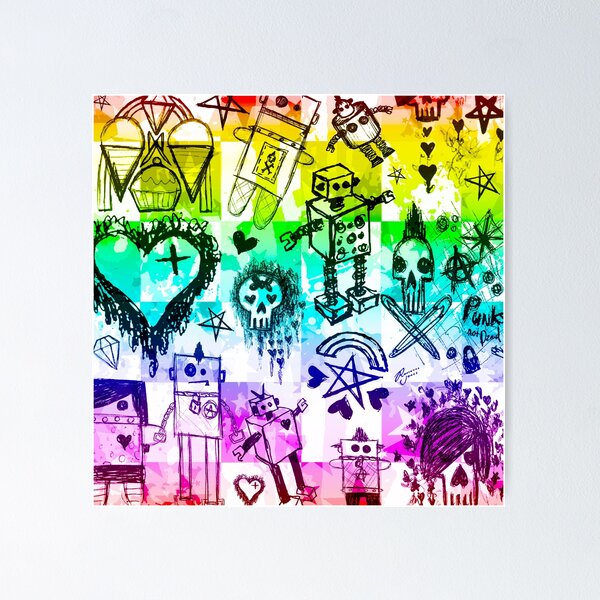 Rainbow Scene Kid Sketches Poster